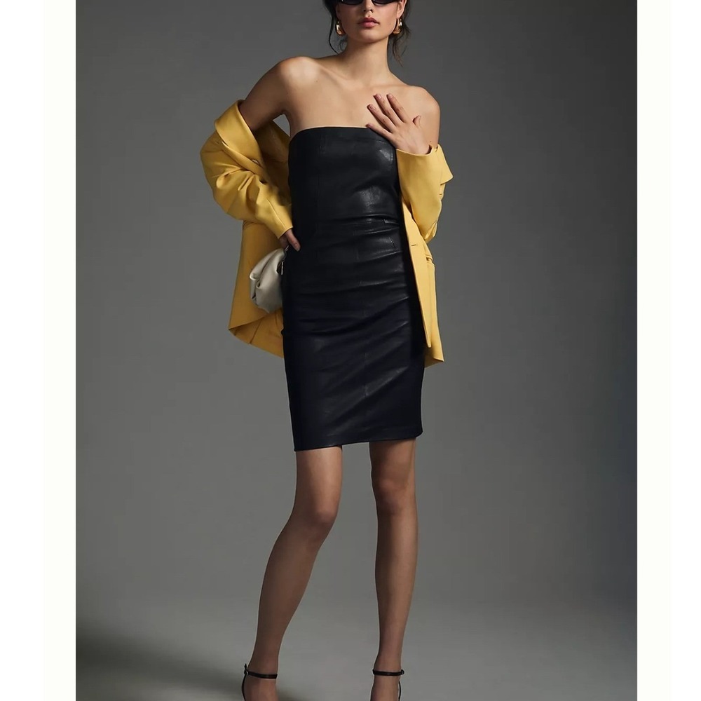 Walter Baker Alexis Stretch Black Leather Dress Strapless Tube M Going Out Club